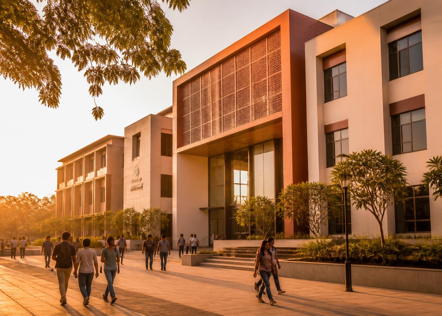 MAKAUT-style university campus at golden hour